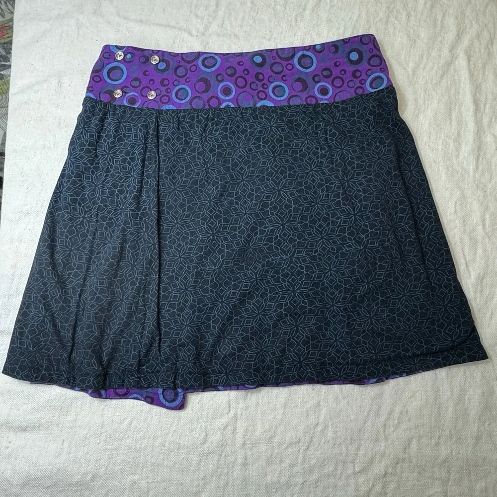 Womens Festival Wrap Around Reversible Mini Skirt Purple Boho Hippy Artsy Grunge